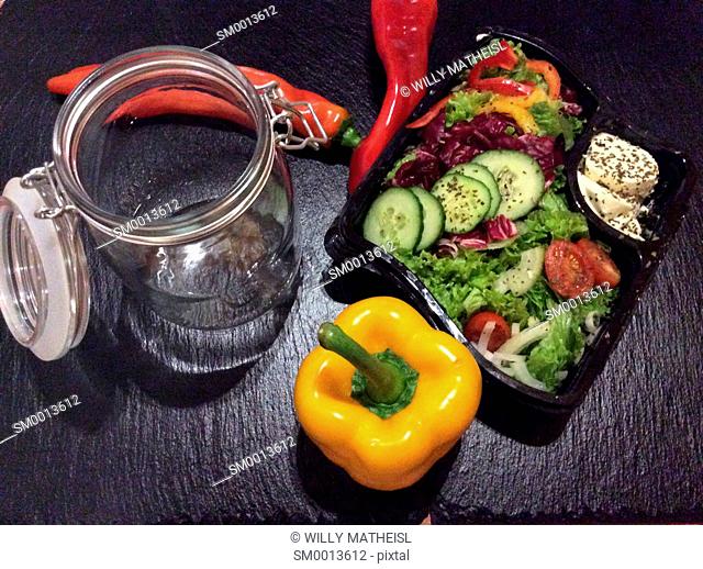 Salad in a jar. A quick and portable healthy lunch in the go