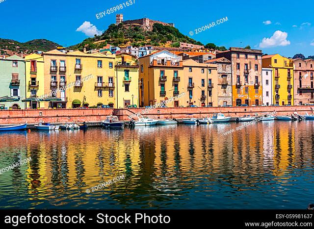 The colorful houses of the village of Bosa, along the river Tenno, in Sardinia