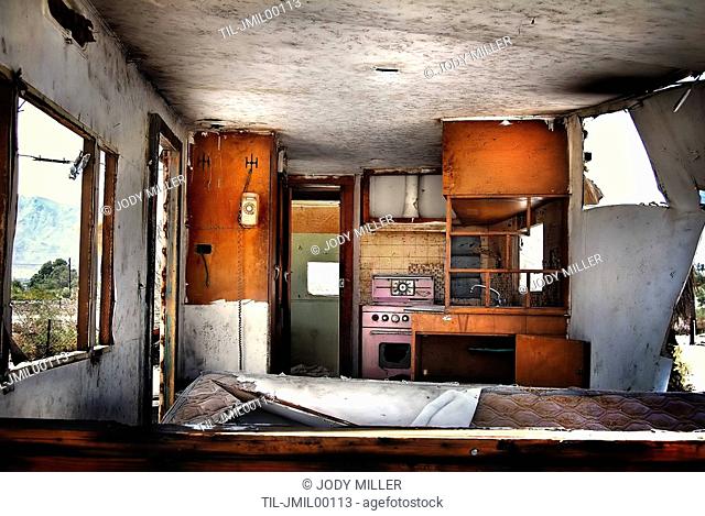 Interior of an old derelict caravan