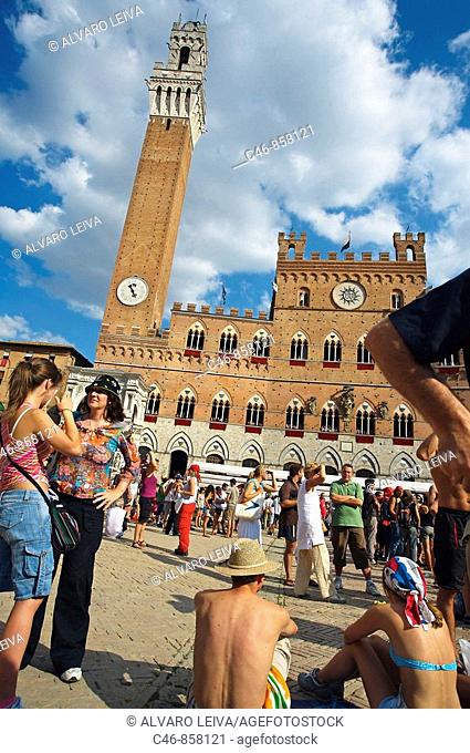 Piazza del Campo and Torre del Mangia. Siena. Tuscany. Italy