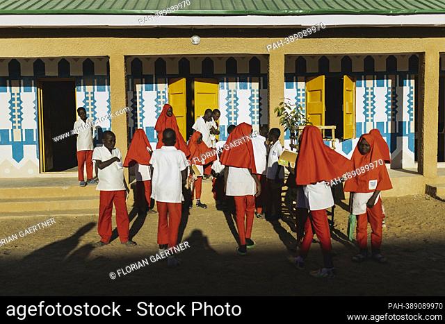 Students in front of the new school, taken in Ngarannam village, December 19, 2022. Ngarannam is located in the state of Borno in north-eastern Nigeria
