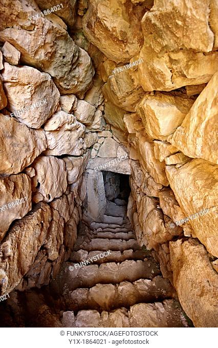 Entrance to Mycenae water cisterns for underground water storage  Excavated by the archaeologist Heinrich Schliemann in 1876  Mycenae UNESCO World Heritage...