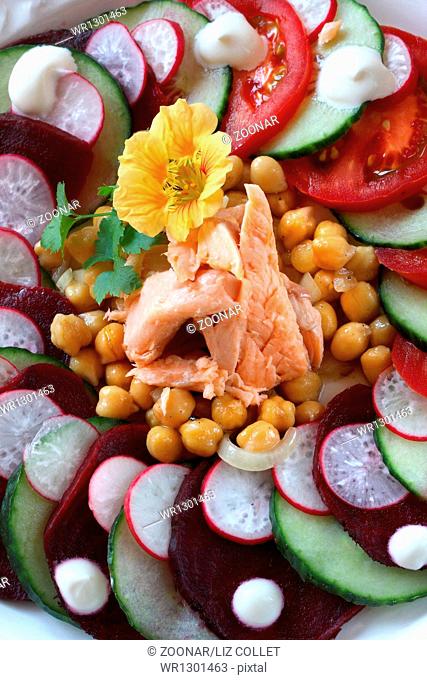 Smoked Char With Chickpeas and Saladmix