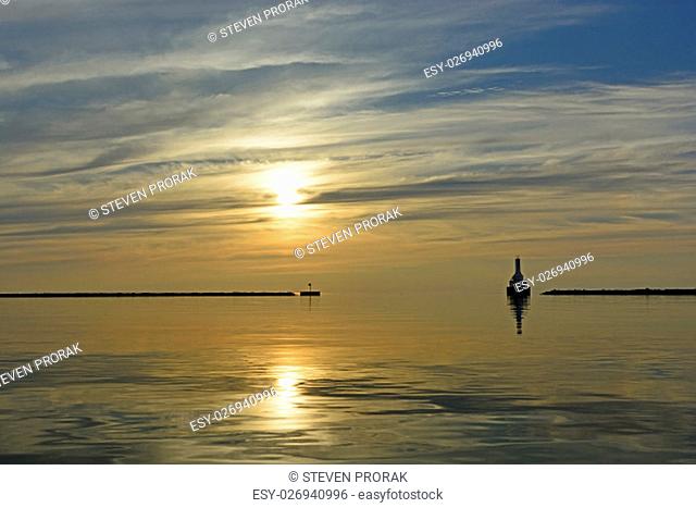 Sun and Calm in the Evening on Lake Superior near McLain State Park in Michigan