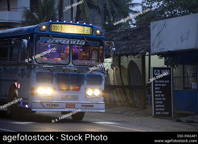 Miriossa, Sri Lanka A local bus on the road between Matara and Galle
