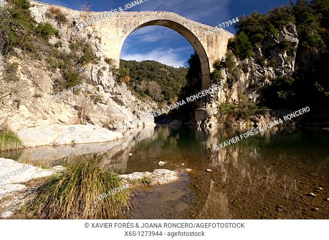 Bridge over Llierca River - 14th Century -, between Sadernes and Montagut villages, La Garrotxa, Girona, Spain