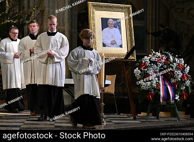 A requiem mass for Pope Emeritus Benedict XVI was held in St Vitus Cathedral at Prague Castle, Czech Republic, on January 4, 2023