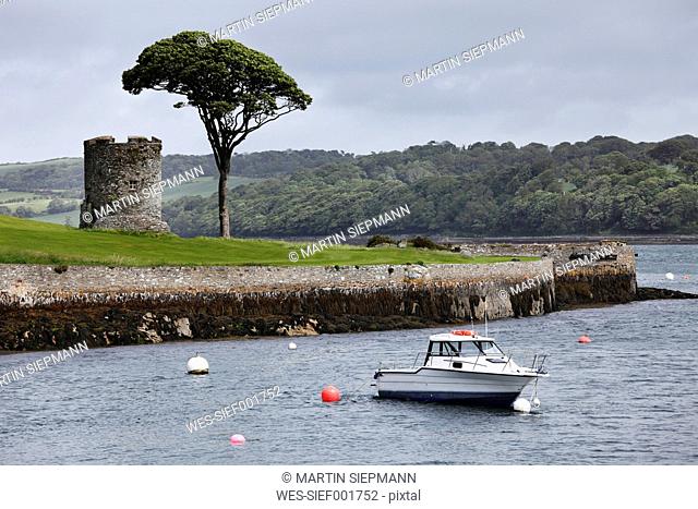 United Kingdom, Northern Ireland, County Down, Downpatrick, Strangford, View of yatch with floating buoys