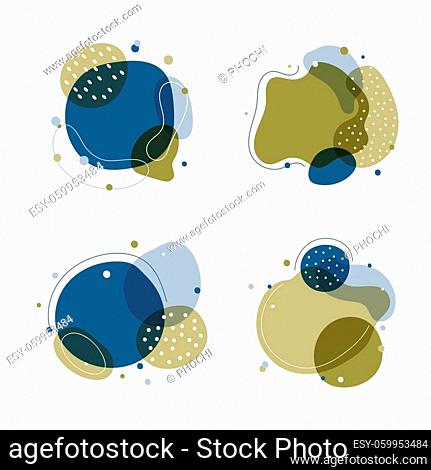 Set of abstract trendy graphic organic shape elements flowing liquid isolated on white background. Vector illustration