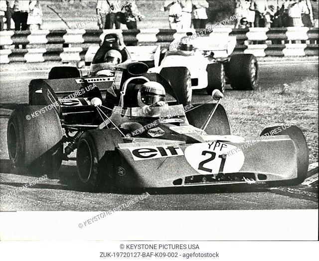 Jan. 27, 1972 - Jackie Stewart wins Grand Prix of Argentine: Driving a Tyrrell Ford, Jackie Stewart won the Grand Prix of the Argentine in Buenos Aires last...