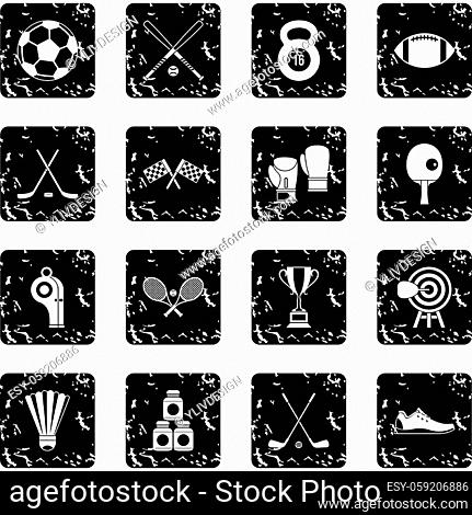 Sport equipment icons set icons in grunge style isolated on white background. Vector illustration