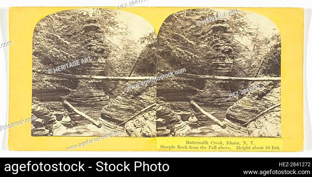 Buttermilk Creek, Ithaca, N.Y. Steeple Rock from the Fall above. Height about 50 feet, 1860/65. Creator: J. C. Burritt