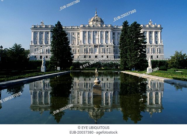 Palacio Real or Royal Palace. West wing seen from the Jardines de Sabatini