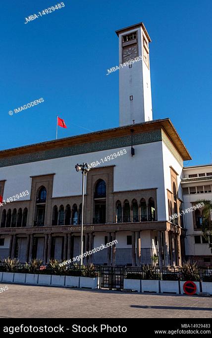 Moorish Art Deco city hall of Casablanca at the square Mohammed V, Morocco