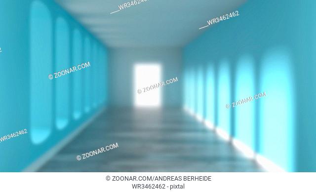 Blurred image of a long corridor, using as architectural background, 3d rendering