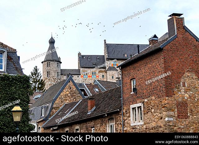 View at the old town and the castle in the background in Stolberg, Eifel, Germany