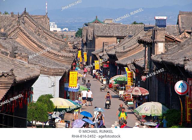 View over the stone houses of Pingyao, renowned for its well-preserved ancient city wall, UNESCO World Heritage Site, Shanxi, China, Asia