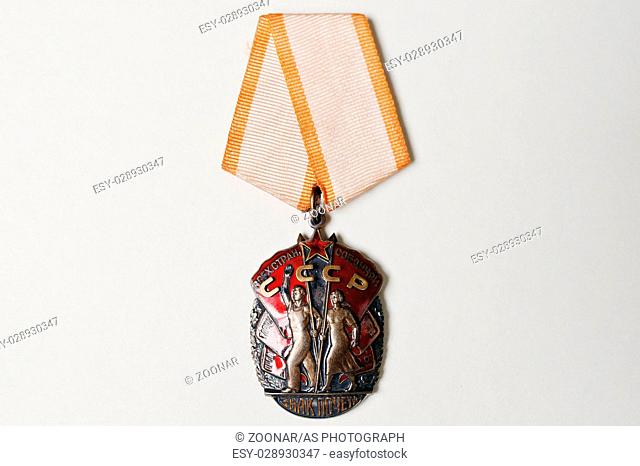 Soviet medal for badge of honor on white background