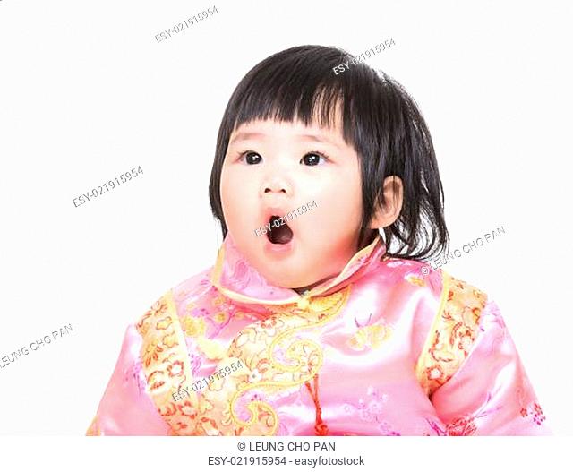 Chinese baby girl yawn