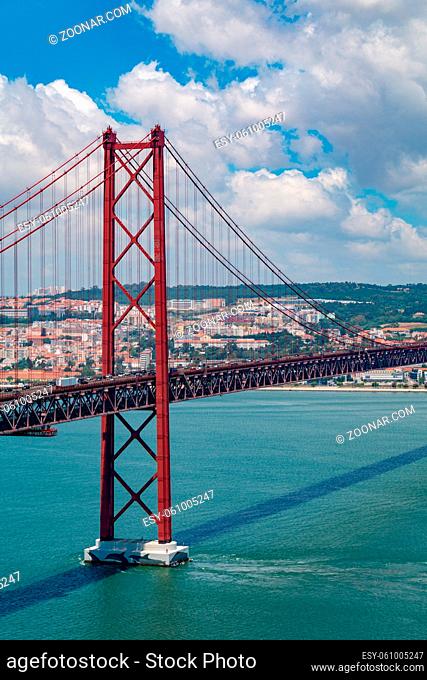 A picture of the 25 de Abril Bridge as seen from the Almada side