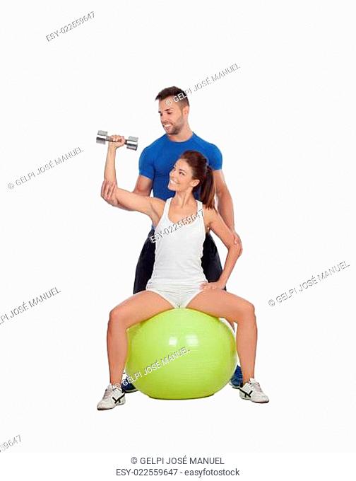 Attractive woman and a personal trainer