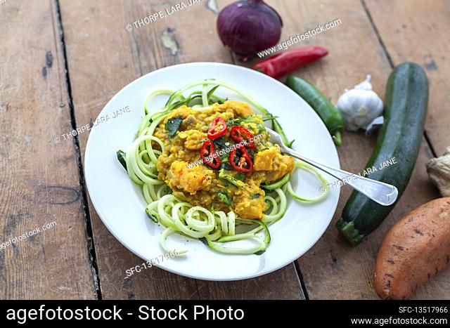 Sweet potato curry on zoodles