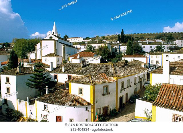 Typical houses of the medieval town. Estremadure. Obidos. Portugal