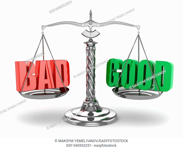Balance bad or good. Scales on white isolated background. 3d