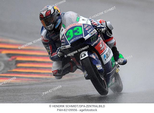The Italian Moto3 riders Enea Bastianini from Gresini Racing Moto3 team on the track during the Motorcycle World Championship Grand Prix Germany at the...