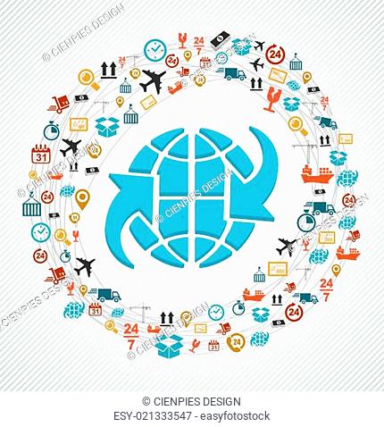 Colorful global concept shipping web icons composition