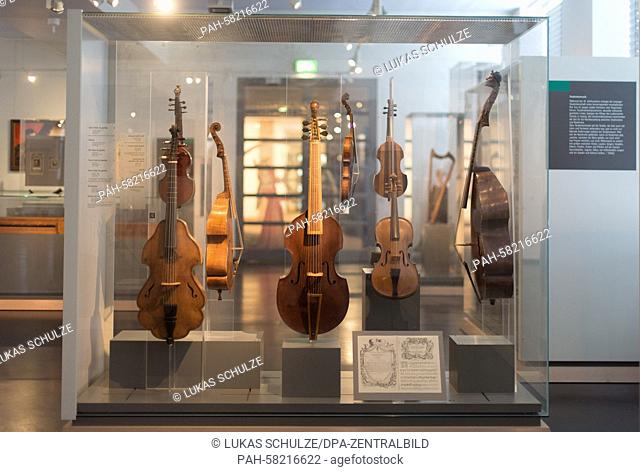 Various string instruments can be seen in the exhibition 'Pomposa - Violins for Bach. The Hoffmann Workshop in Leipzig' in the Grassi Museum in Leipzig