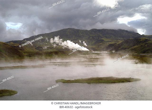 Hot lake at the geothermal power station of Nesjavellir near the capital Reykjavik Iceland