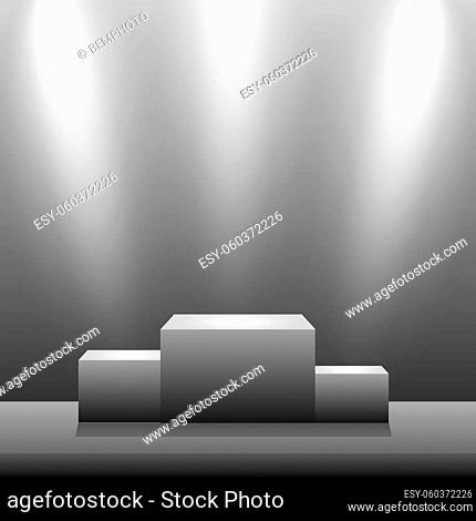 Realistic rectangular white podium in a light studio - Vector illustration
