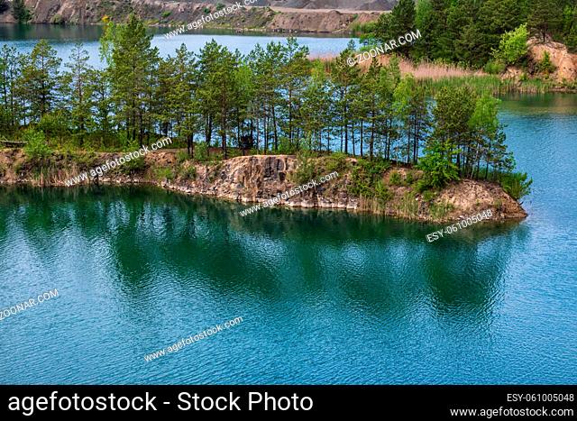 Summer Basalt Pillars Geological Reserve and Basaltove lake, Kostopil district of Rivne region, Ukraine
