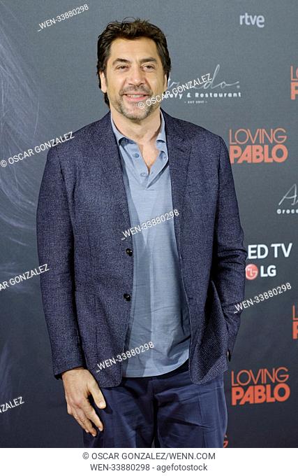 Photocall for 'Loving Pablo' at the Melia Serrano Hotel in Madrid, Spain. Featuring: Javier Bardem Where: Madrid, Community of Madrid