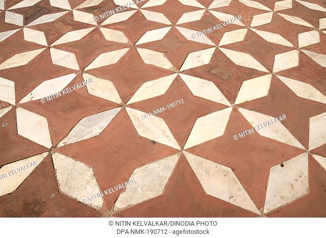 Marble and Red stone flooring of taj mahal Agra Uttar Pradesh India Asia