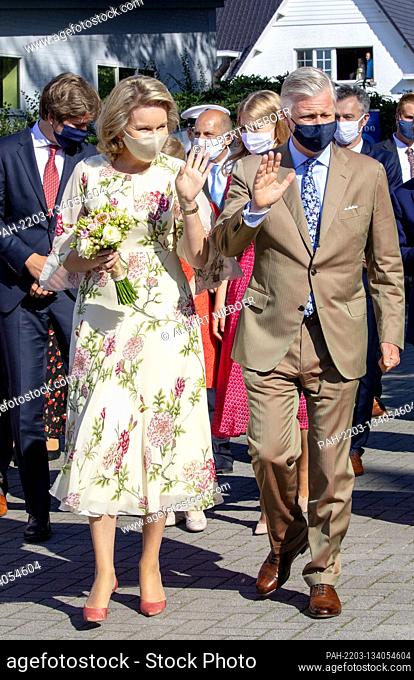 King Filip and Queen Mathilde of Belgium at the Cecilia residential care center in Alken, on July 21, 2020, they meet the residents and the volunteers and...