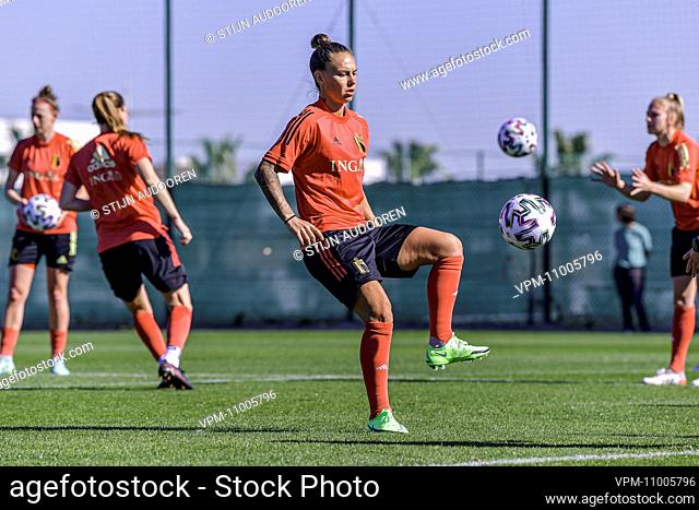 Belgium's Jassina Blom pictured in action during a winter training camp of Belgium's national women's soccer team the Red Flames