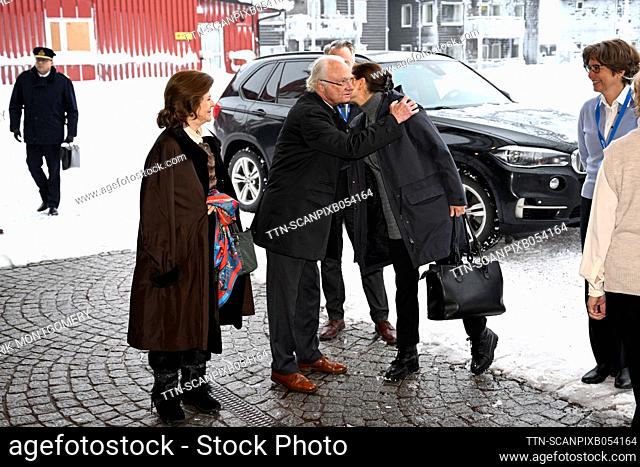 Sweden's King Carl Gustaf, Queen Silvia and Crownprincess Victoria arrive at the annual Folk och Försvar Conference (Society and Defence Conference) in Salen