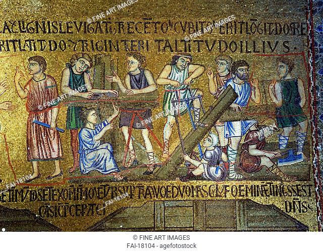 Story of Noah: The building of the Ark (Detail of Interior Mosaics in the St. Mark's Basilica). Byzantine Master . Mosaic. Gothic. 11th century