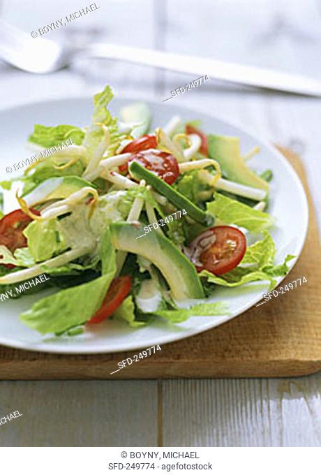 Romaine lettuce with avocado and sprouts