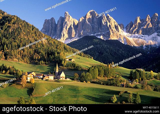 santa maddalena and le odle mountain, funes valley, italy