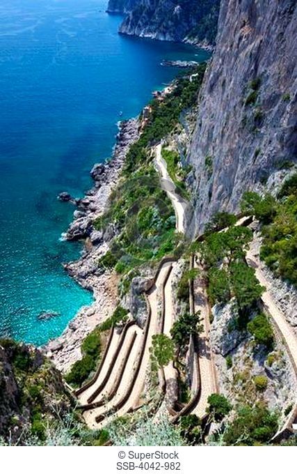 Via Krupp the winding path leads to Marina Piccola, Capri, Campania, Italy