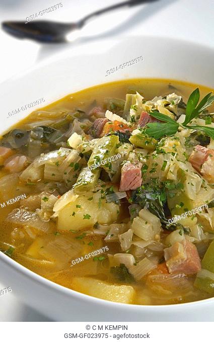 Garden vegetable and ham soup