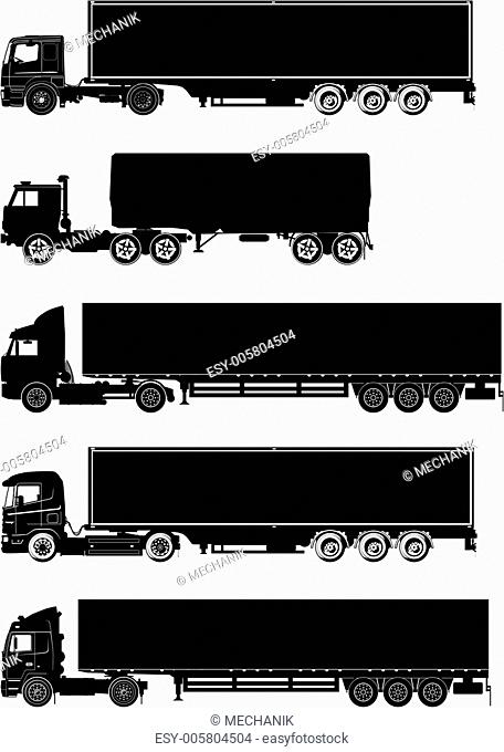 Vector detailed trucks silhouettes set