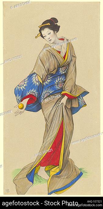 Künstler: Steinle, Edward von, 1810-1886 Titel: Geisha, 1866 Technik: Aquarell und Gouache über Bleistift, weiß gehöht, auf graubraunem Karton Maße: Blatt: 422...