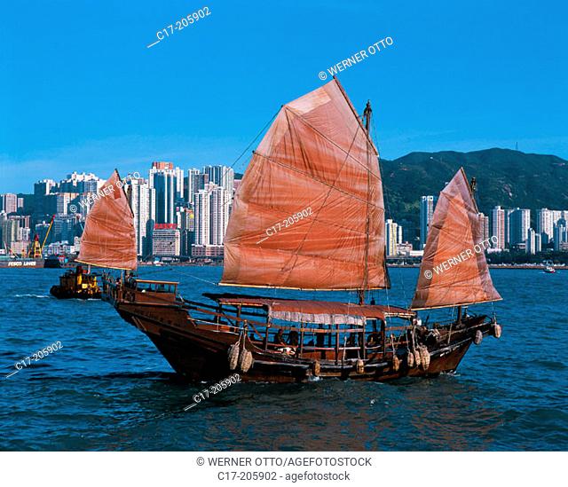 Junk, sailing ship. Hong Kong. China