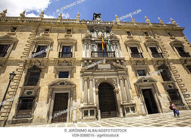 Building, Royal Chancery, Palacio de la Chancilleria at Plaza nueva. Granada City. Andalusia, Southern Spain Europe