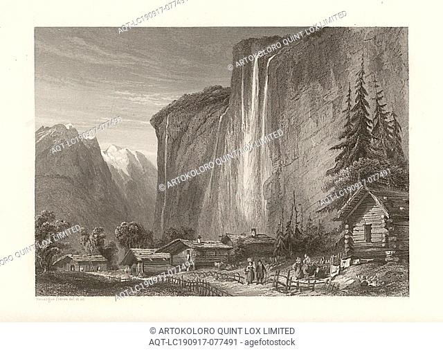 Le Staubbach, Staubbach Falls in the Lauterbrunnen Valley, Bernese Oberland, etching, to p. 174, Rouargue frères (del. et sc