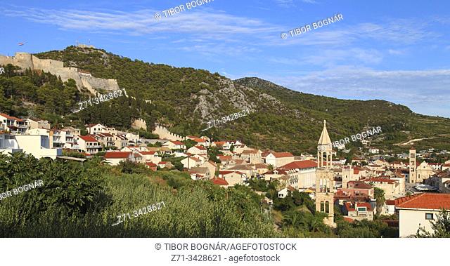 Croatia, Hvar, skyline, Fortress, Dominican Convent, elevated view